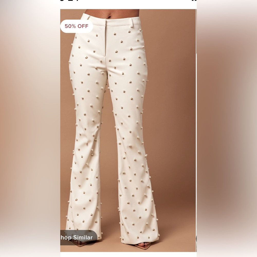 Fashion Nova: Claire Embellished Pant-Ivory